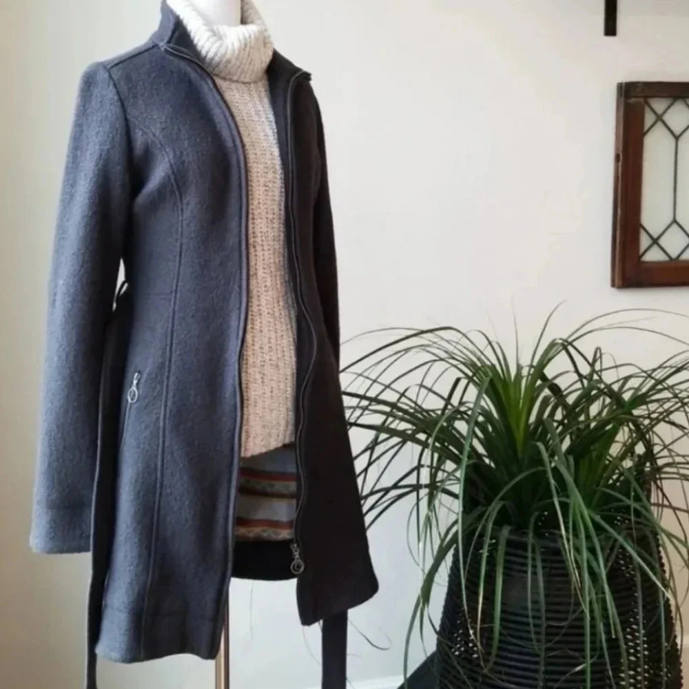 ||CARVE|| wool jacket, coat, belted, gray, vented, fitted, extra small - Picture 2 of 7